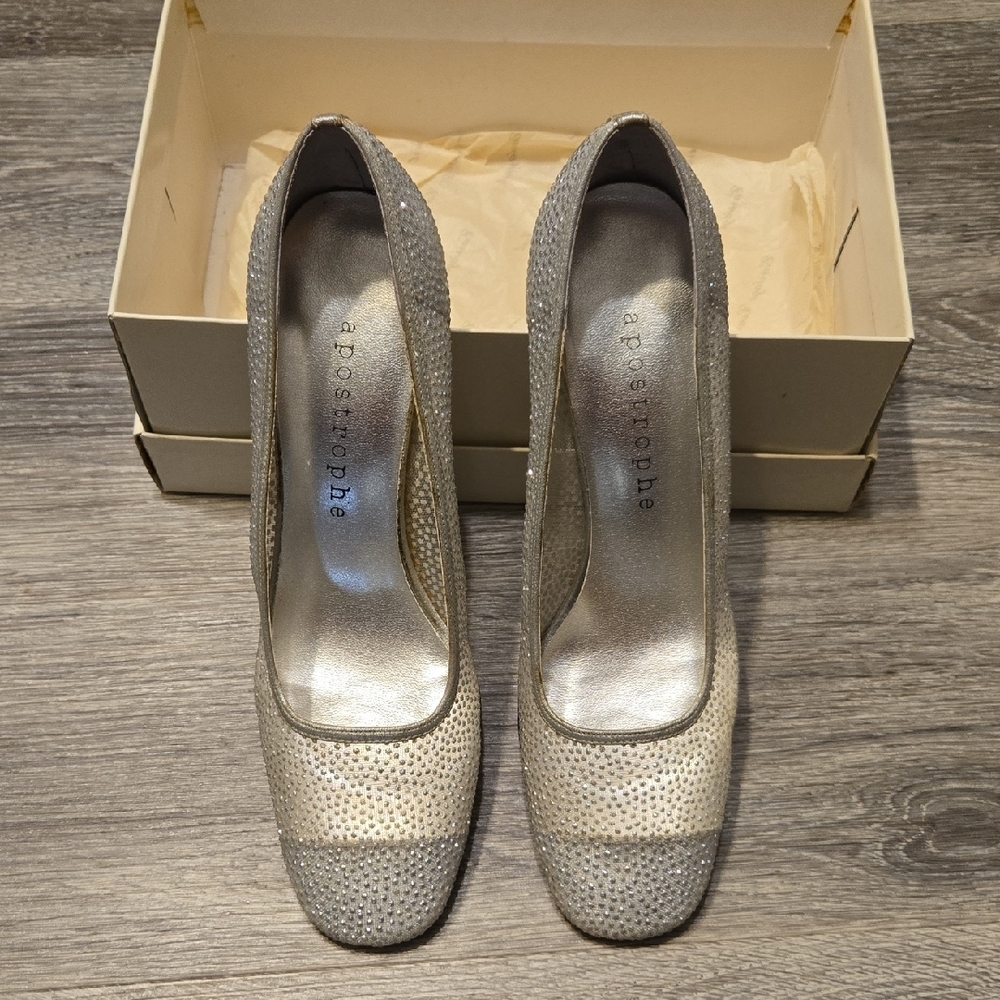 Vintage Silver Sparkle Heels Sz 7.5 M